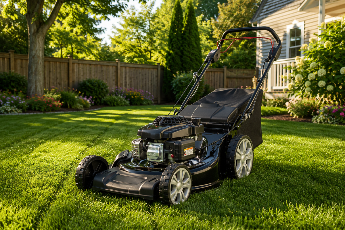 Lawn mower ready for seasonal maintenance