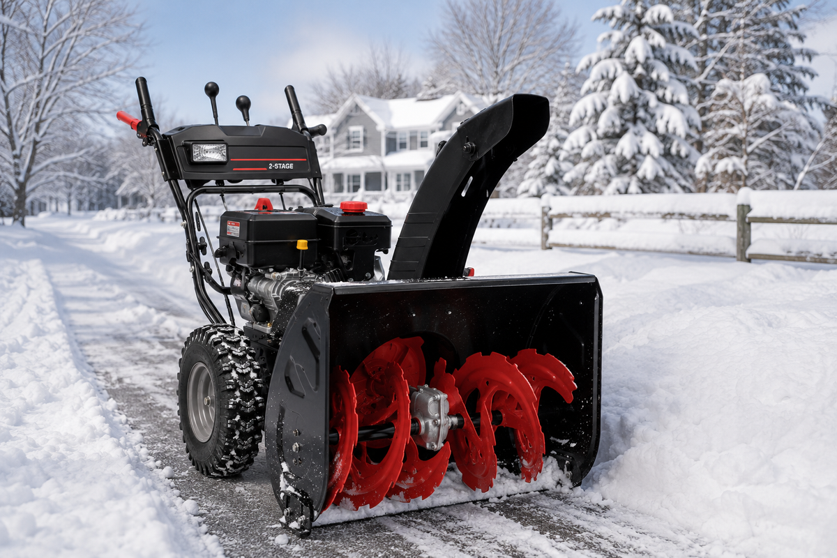 Snow blower ready for winter parts maintenance